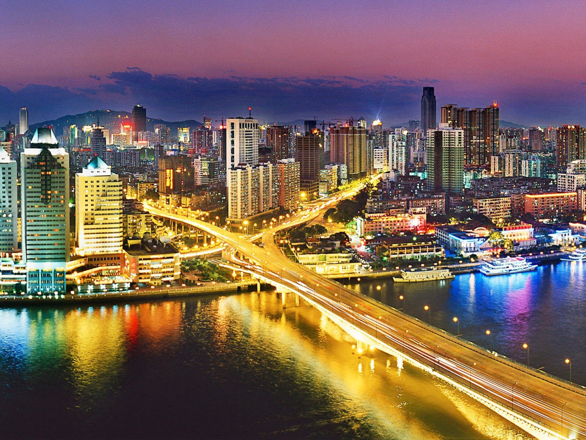 Вид на ночной город Гуанчжоу Китай 