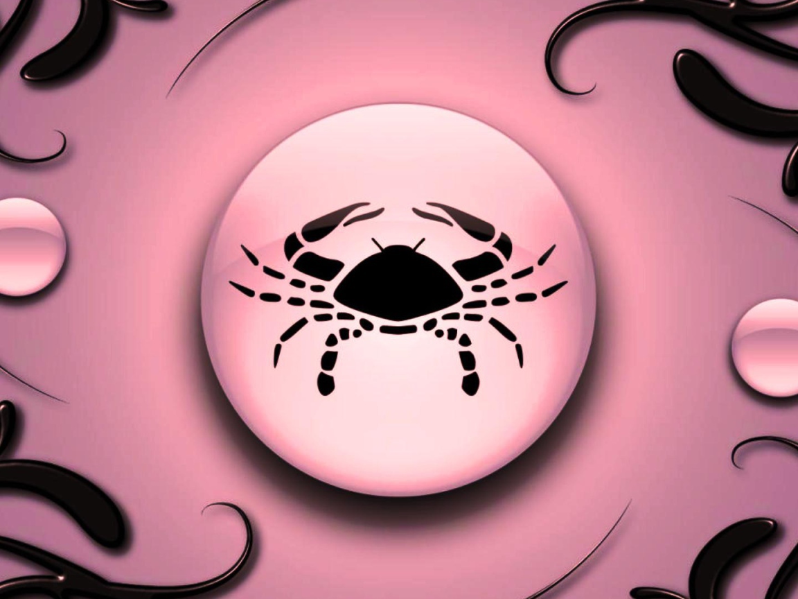 Знак зодиака Рак на  розовом фоне с чёрным орнаментом 