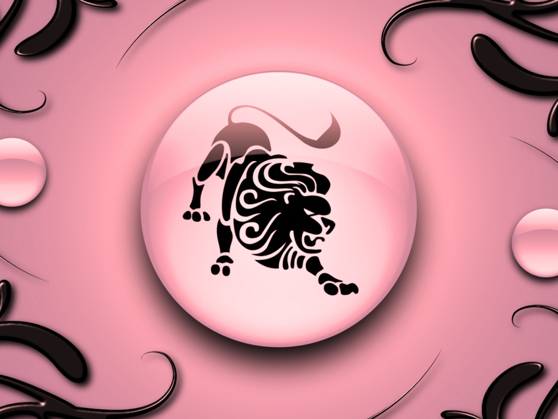 Знак зодиака Лев на  розовом фоне с чёрным орнаментом 