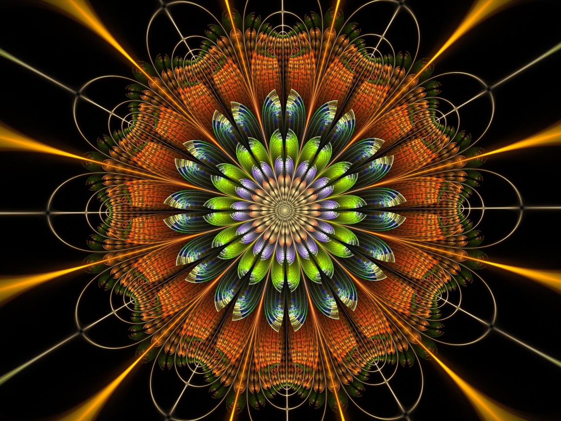 Красивый разноцветный абстрактный цветок, 3д графика