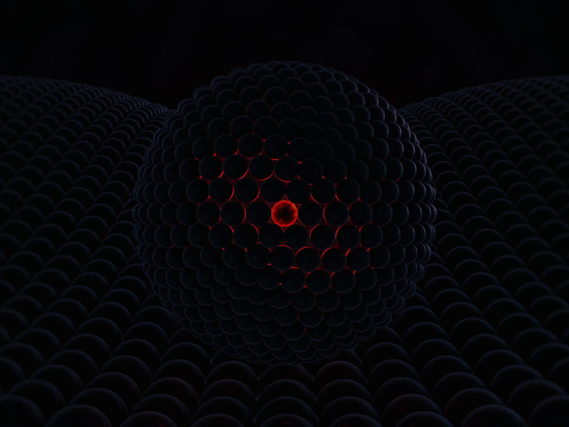 Черный шар со светящимся центром на черной поверхности 3д графика