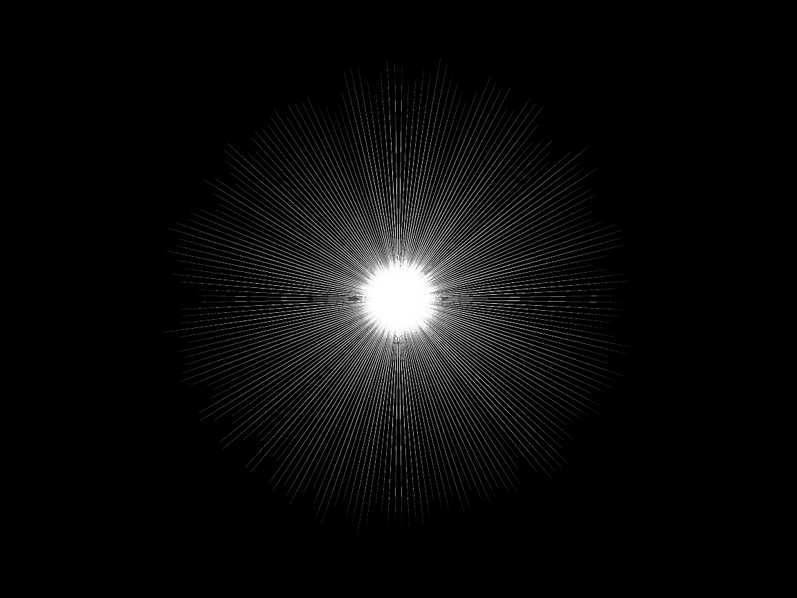 Bright glowing circle with rays on a black background