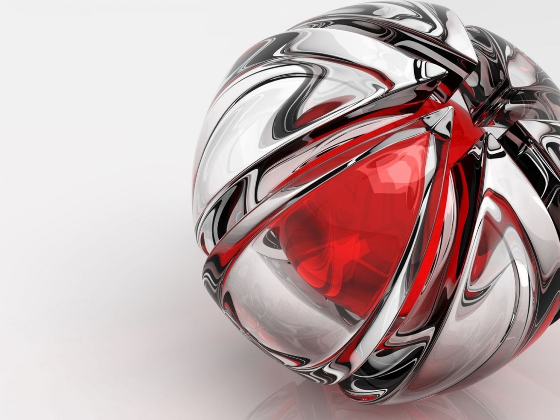 Большой серебряный шар с красной серединой на сером фоне, 3д графика