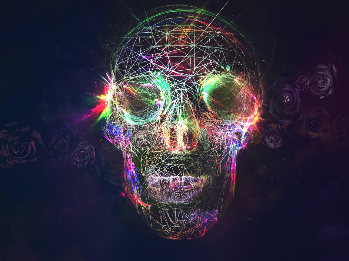 Нарисованный абстрактный череп с розами