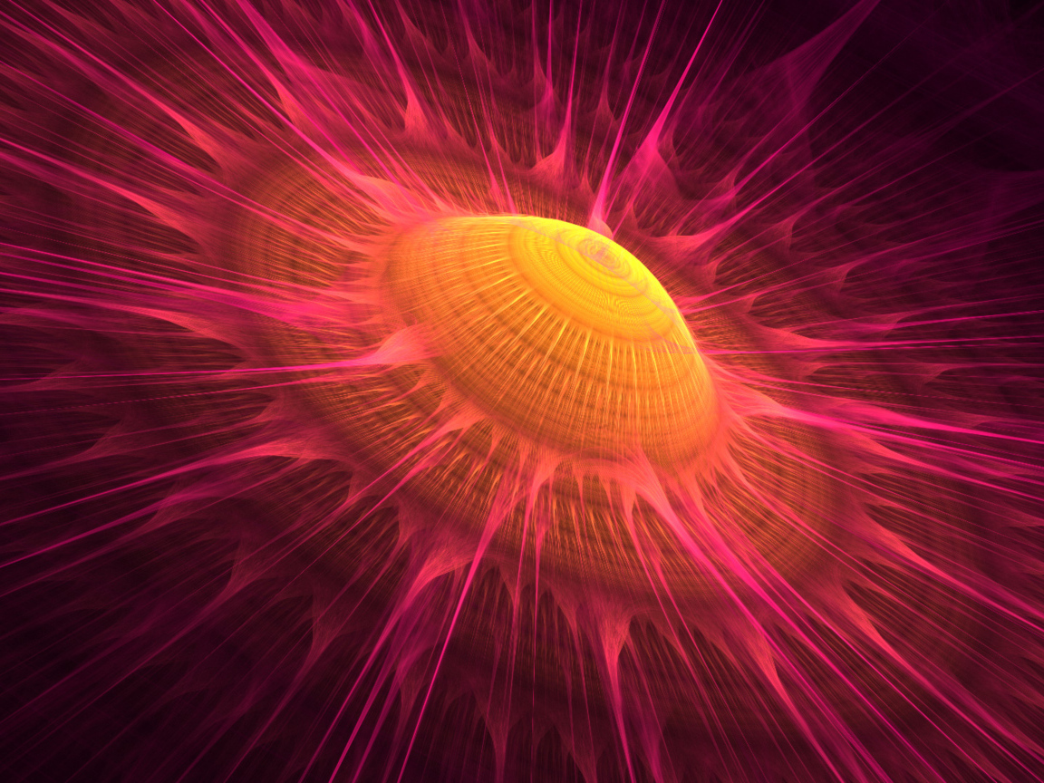 Желтое солнце с розовыми волнами, 3д графика 