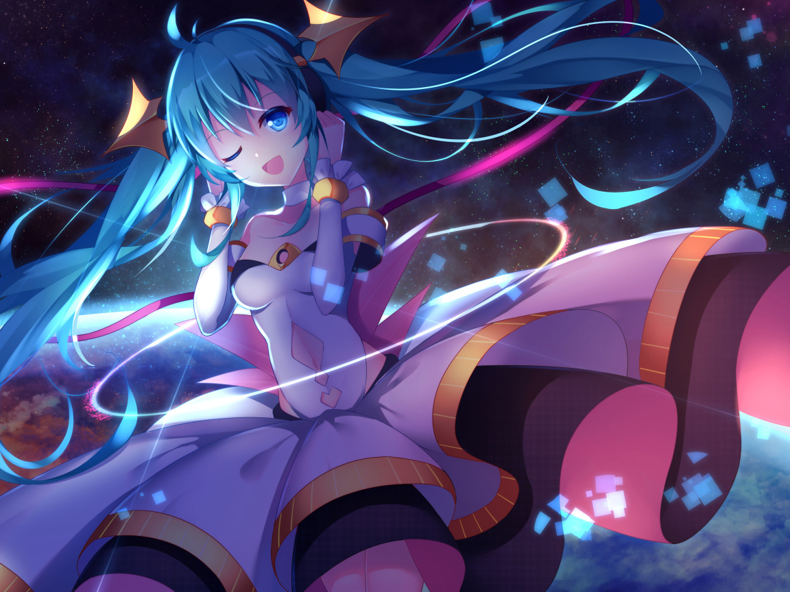 Девушка аниме с голубыми волосами Мику Хацунэ