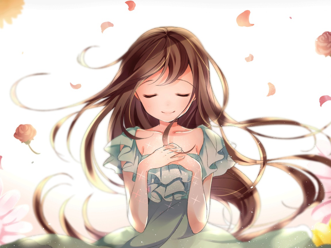 Красивая девушка аниме с закрытыми глазами