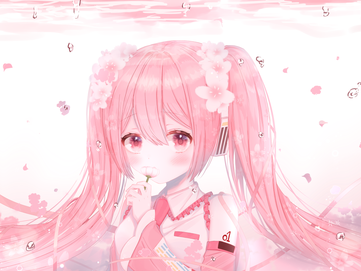 Девушка Сакура Мику с розовыми волосами аниме Вокалоид