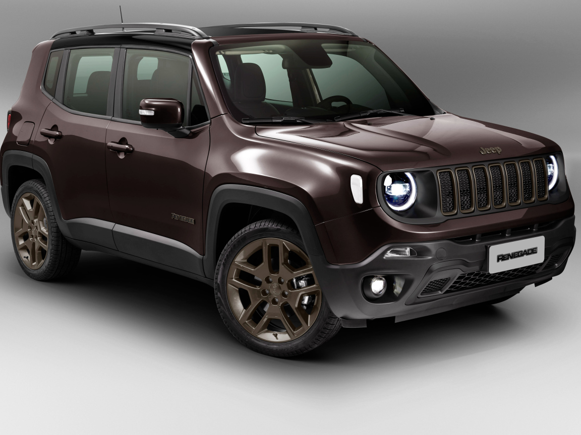 Коричневый Jeep Renegade  2018 года на сером фоне