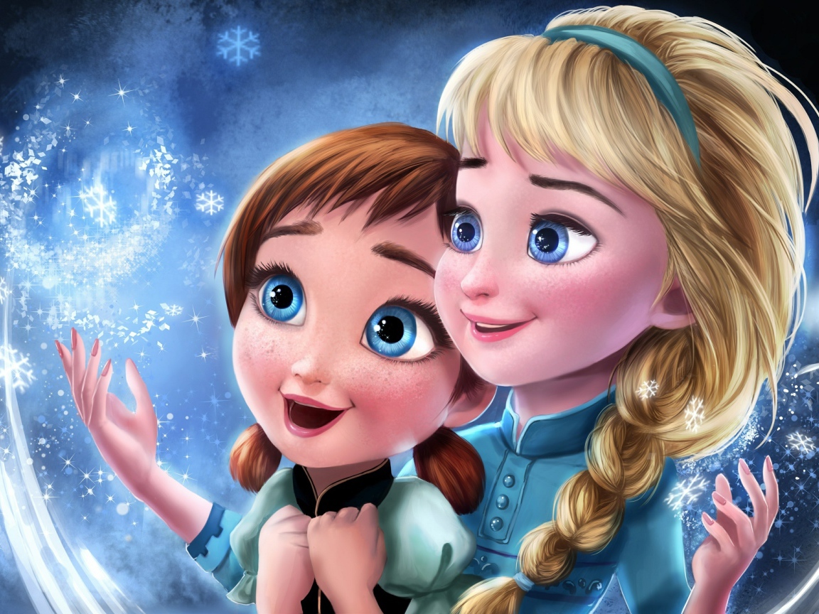 Маленькие Анна и Эльза ловят снежинки