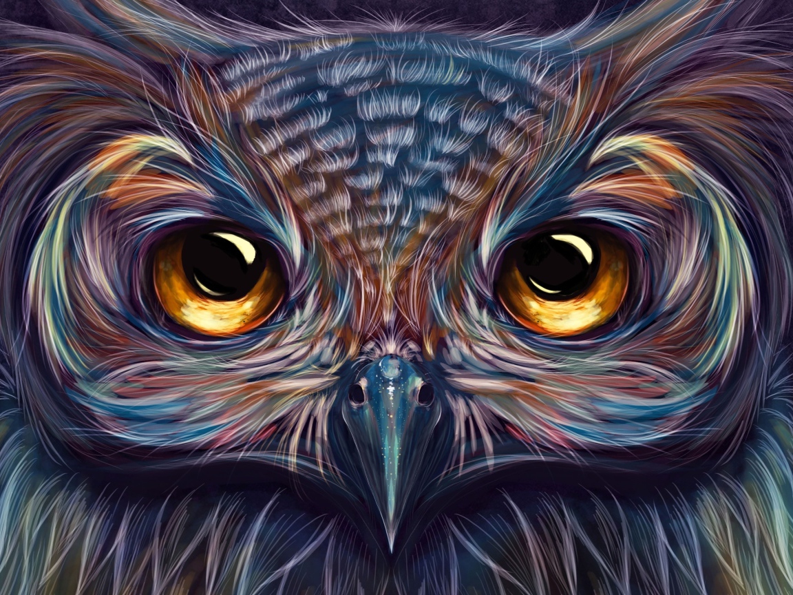 Красивая нарисованная сова с коричневыми глазами