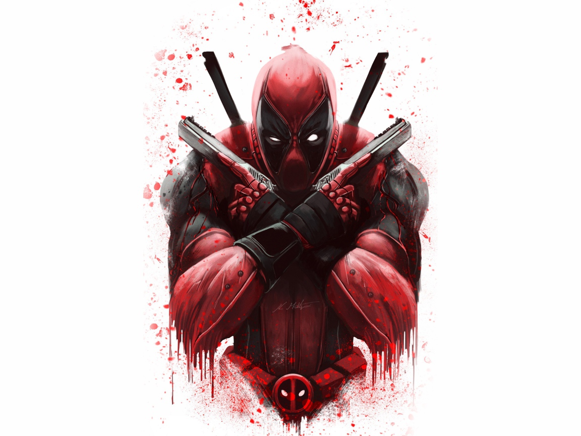 Нарисованный супергерой Дэдпул на белом фоне