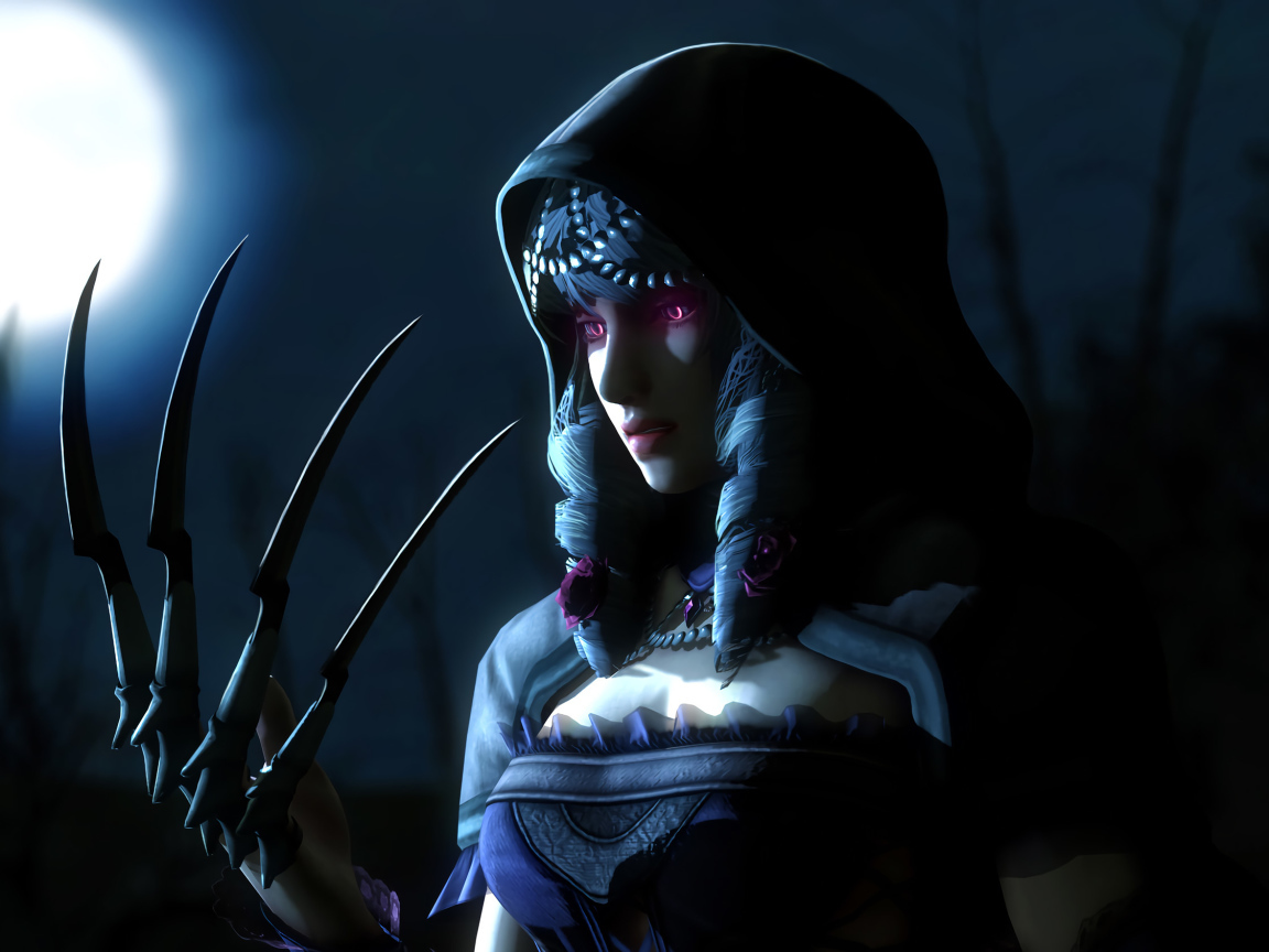 Фантастическая девушка с длинными когтями на руках