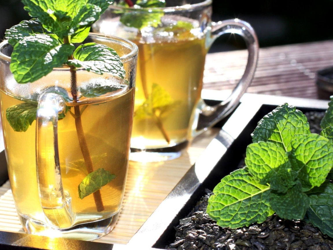 Две чашки освежающего чая с мятой