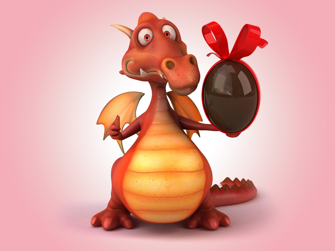 Красный дракончик с шоколадным яйцом в лапе