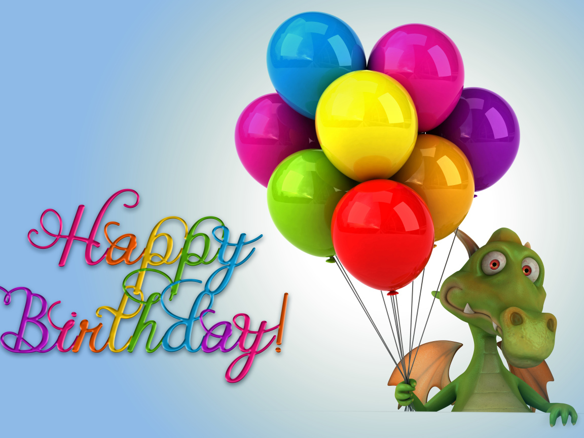 Зеленый дракон с шариками на день рождения