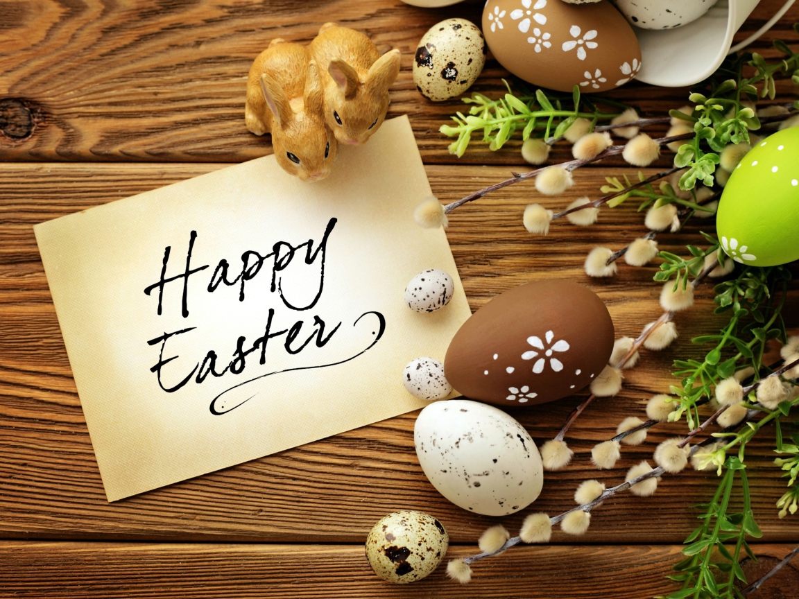 Пасхальные яйца с открыткой на Пасху