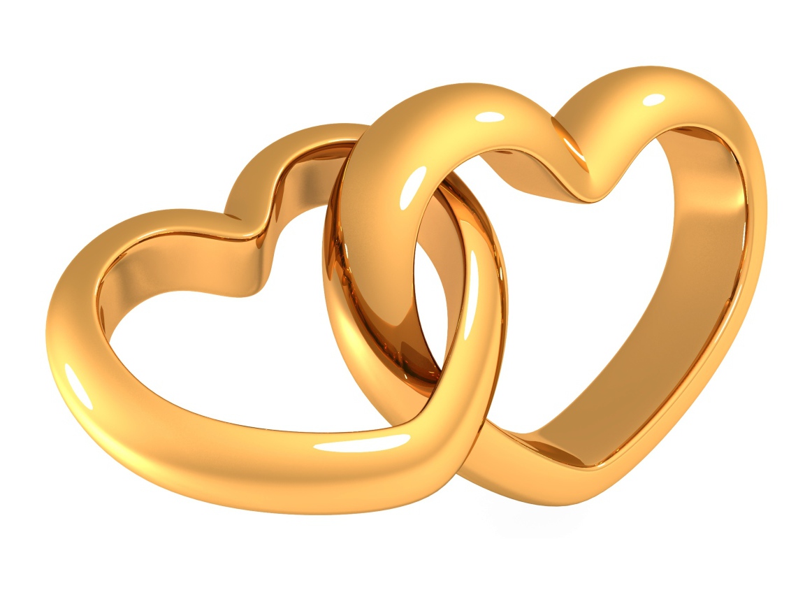 Два золотых сердца на белом фоне