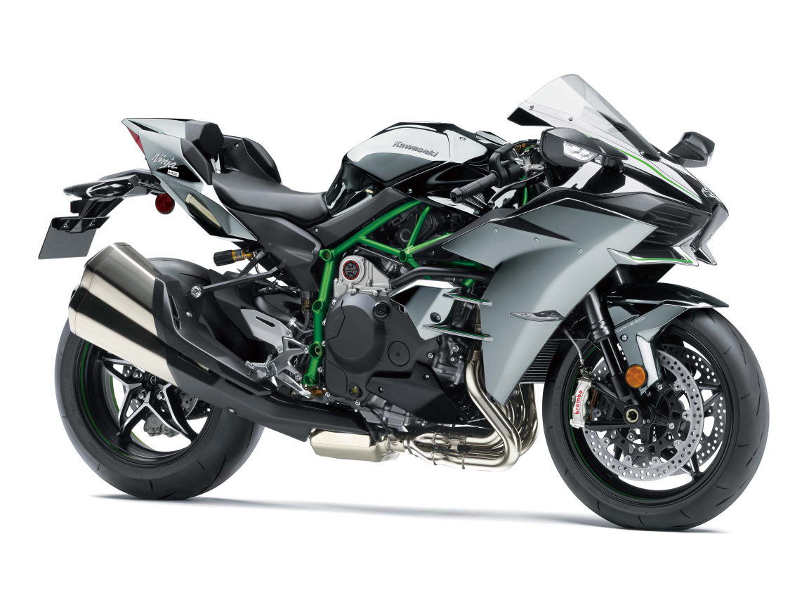 Мотоцикл Kawasaki Ninja H2,  2019 на сером фоне
