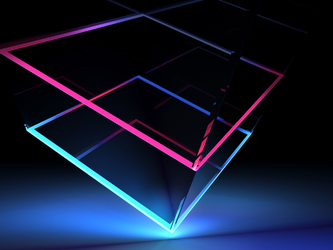 Неоновые 3д кубы на синем фоне