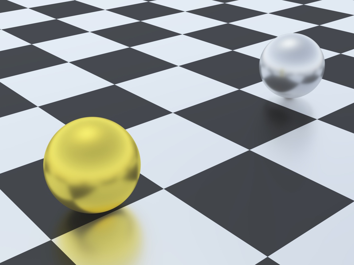 Серебряный и золотой шар на шахматной доске 3д графика