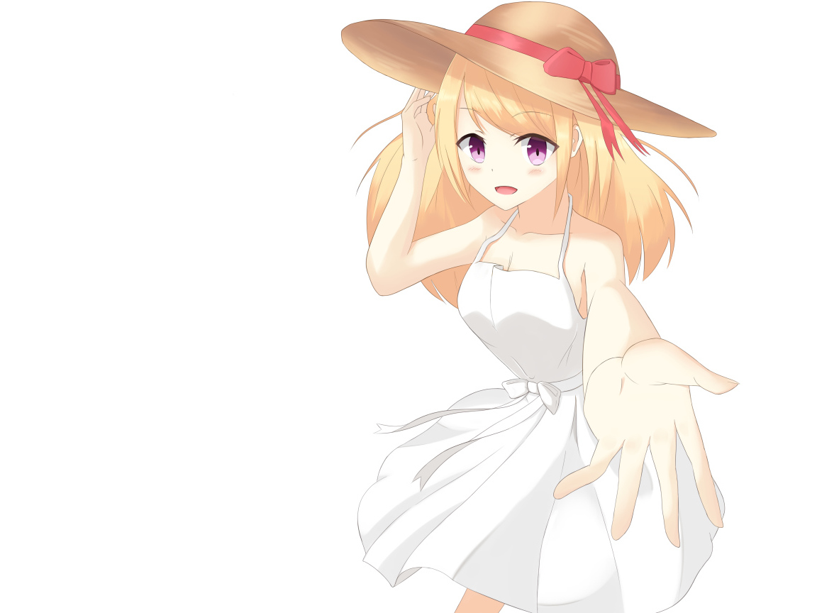 Девушка в белом платье со шляпой на голове аниме Оригинал