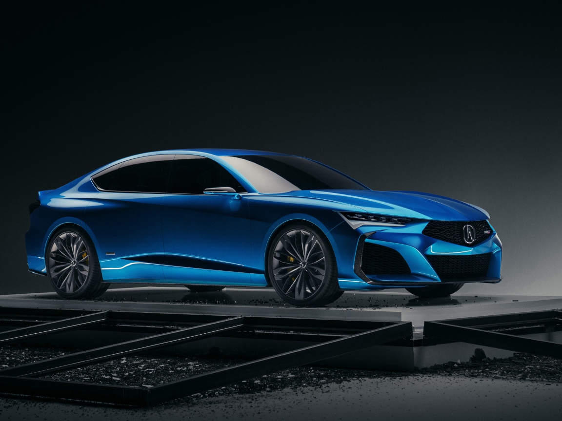 Синий новый автомобиль Acura Type S Concept 2019 года на сером фоне