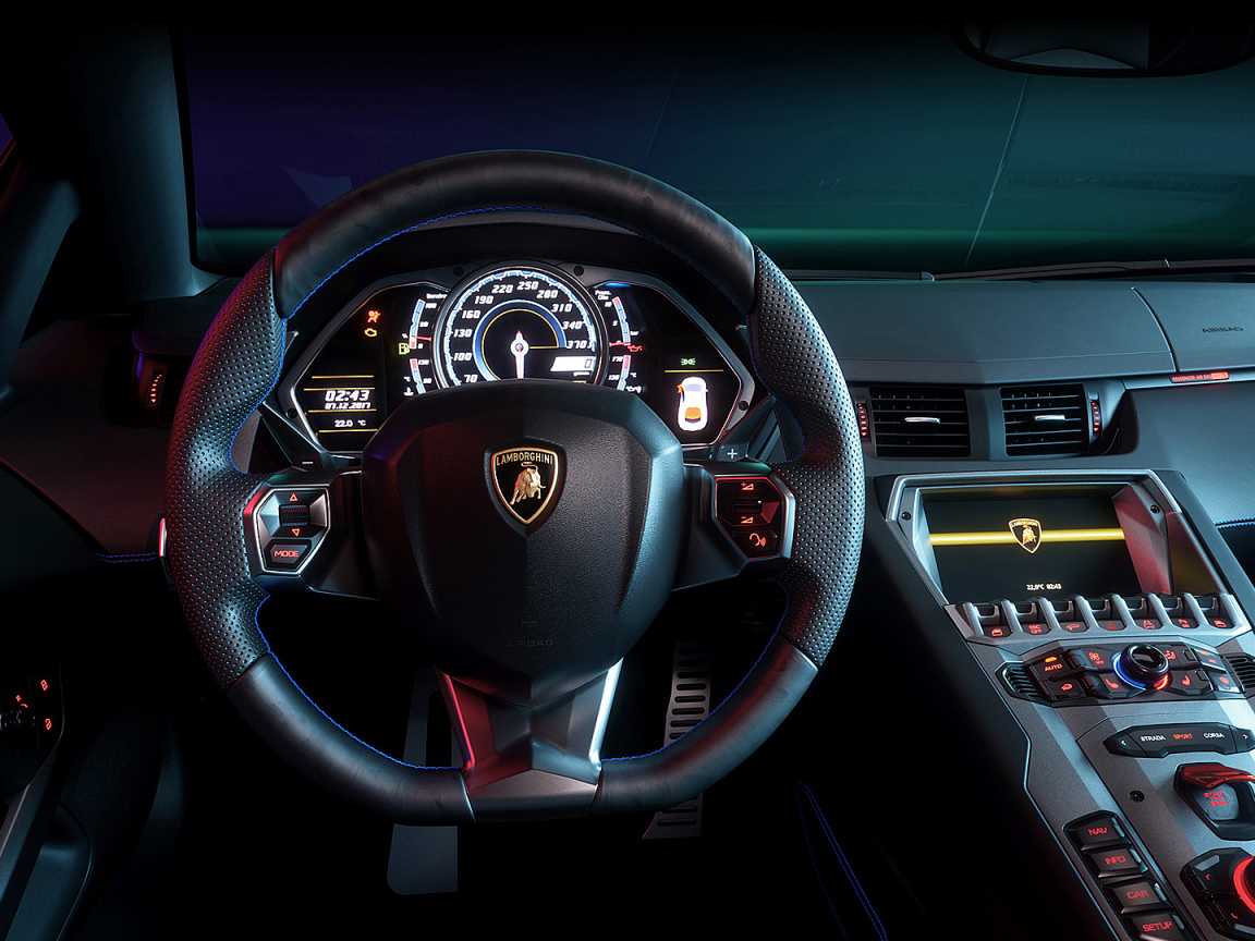 Черный кожаный руль автомобиля Lamborghini Aventador  CGI