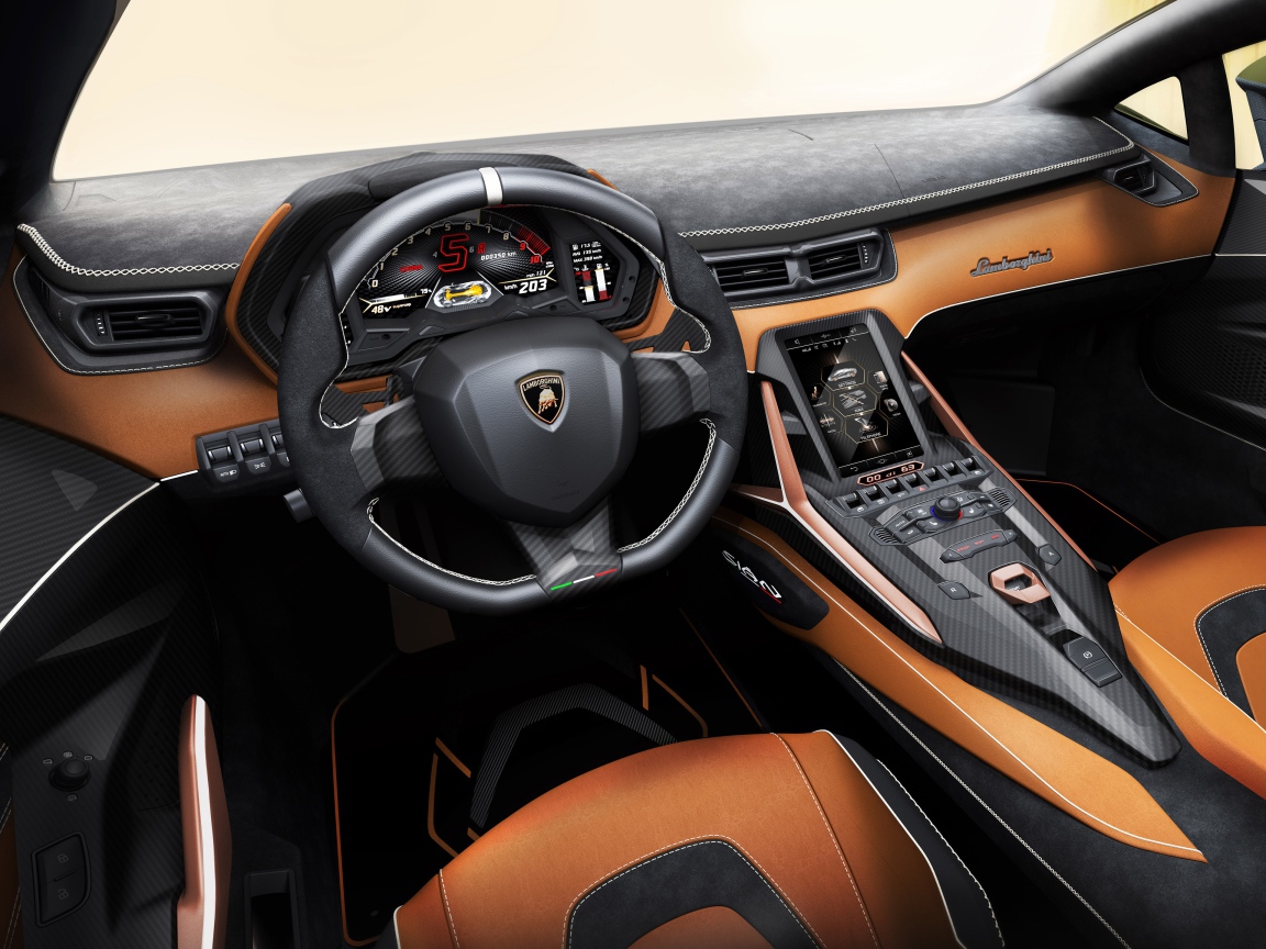 Стильный кожаный салон автомобиля Lamborghini Sian 2019 года