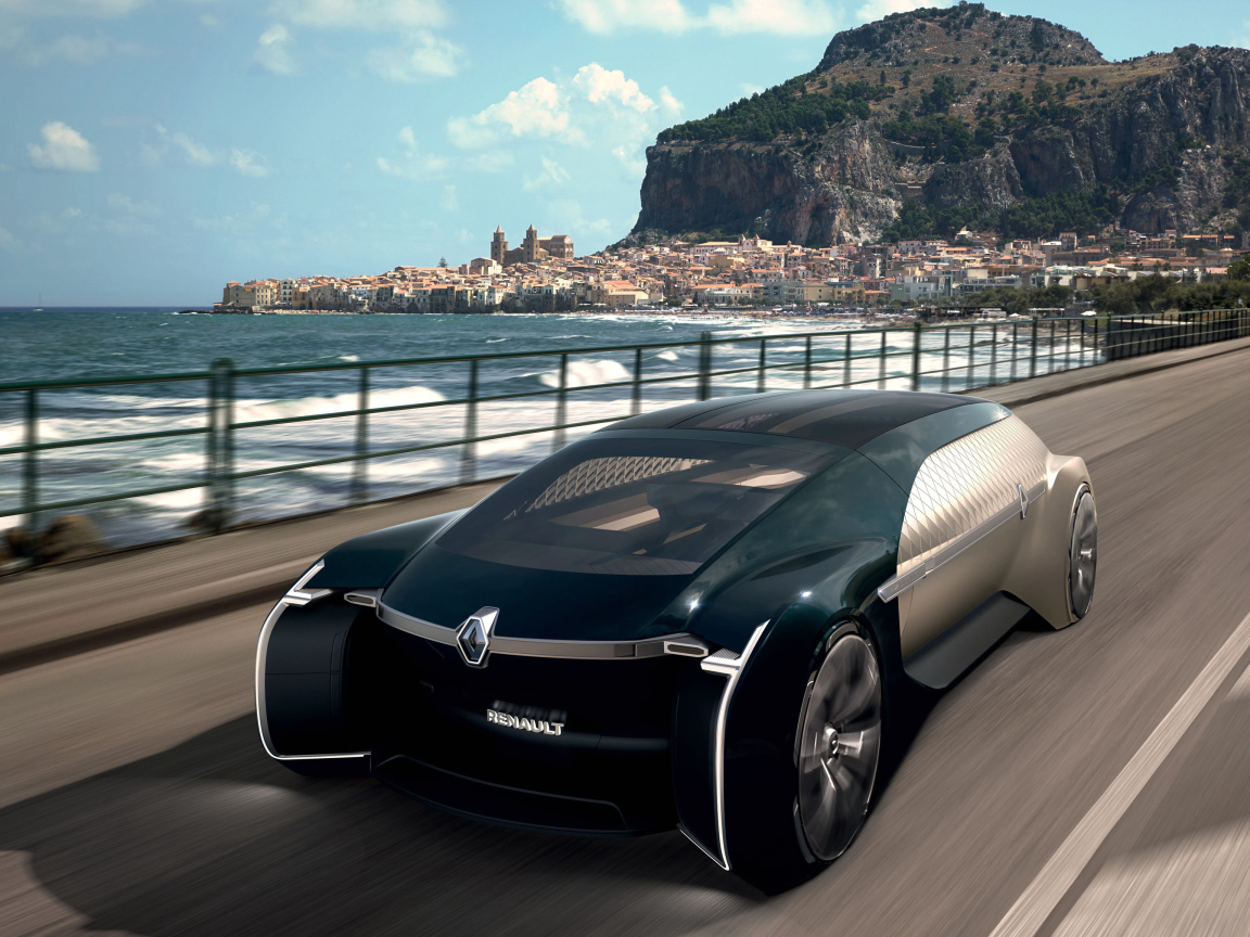 Автомобиль Renault EZ-Ultimo 2018 года едет по мосту