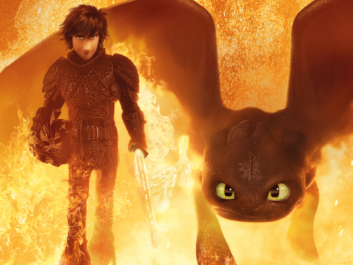 Персонажи мультфильма Как приручить дракона 3. Скрытый мир, выходят из огня