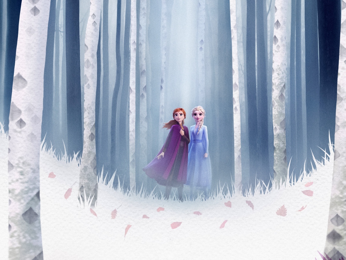 Главное героини мультфильма Холодное сердце 2 в лесу