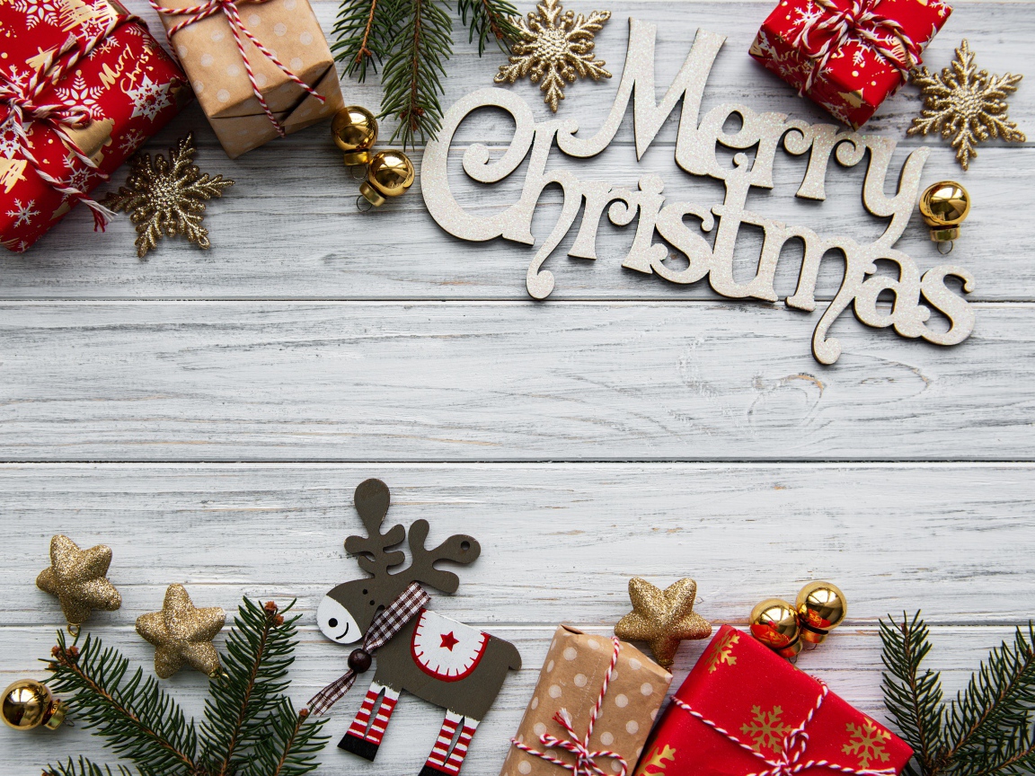 Открытка на Рождество на деревянном фоне