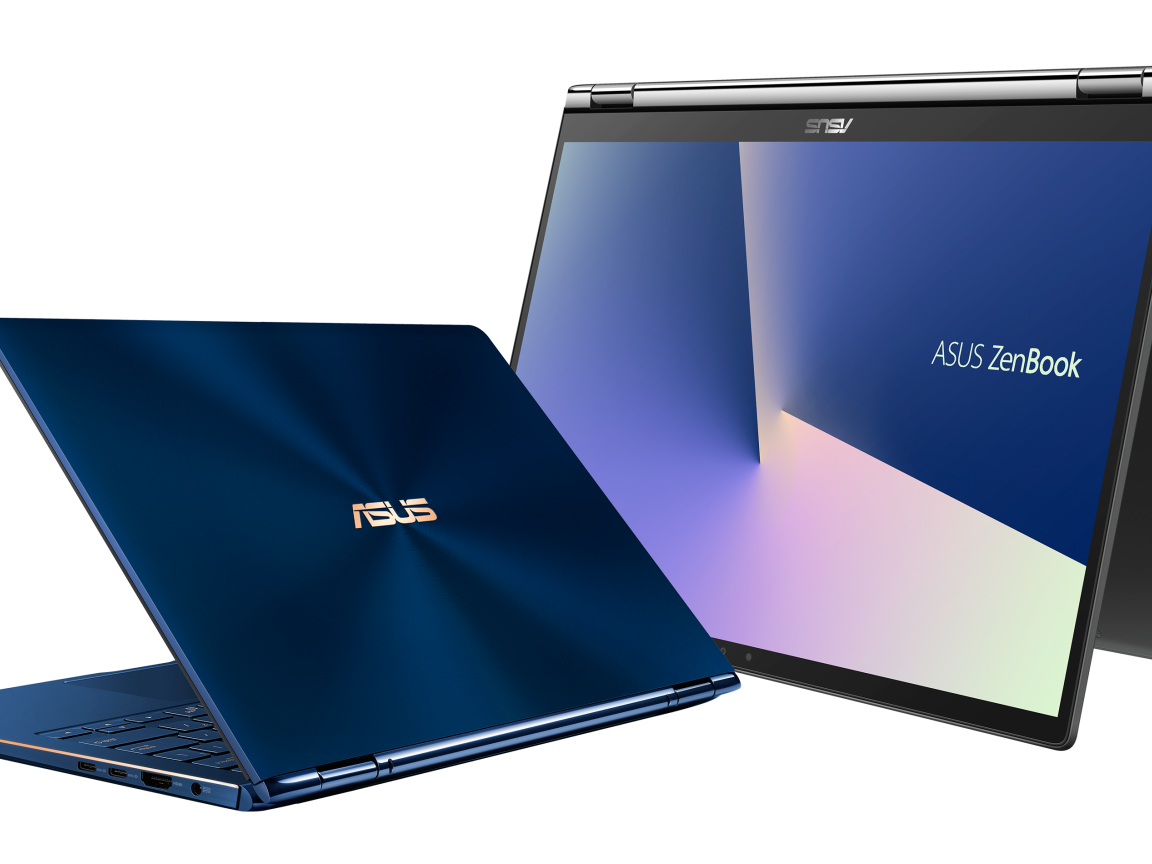 Тонкие ноутбуки Asus ZenBook на белом фоне