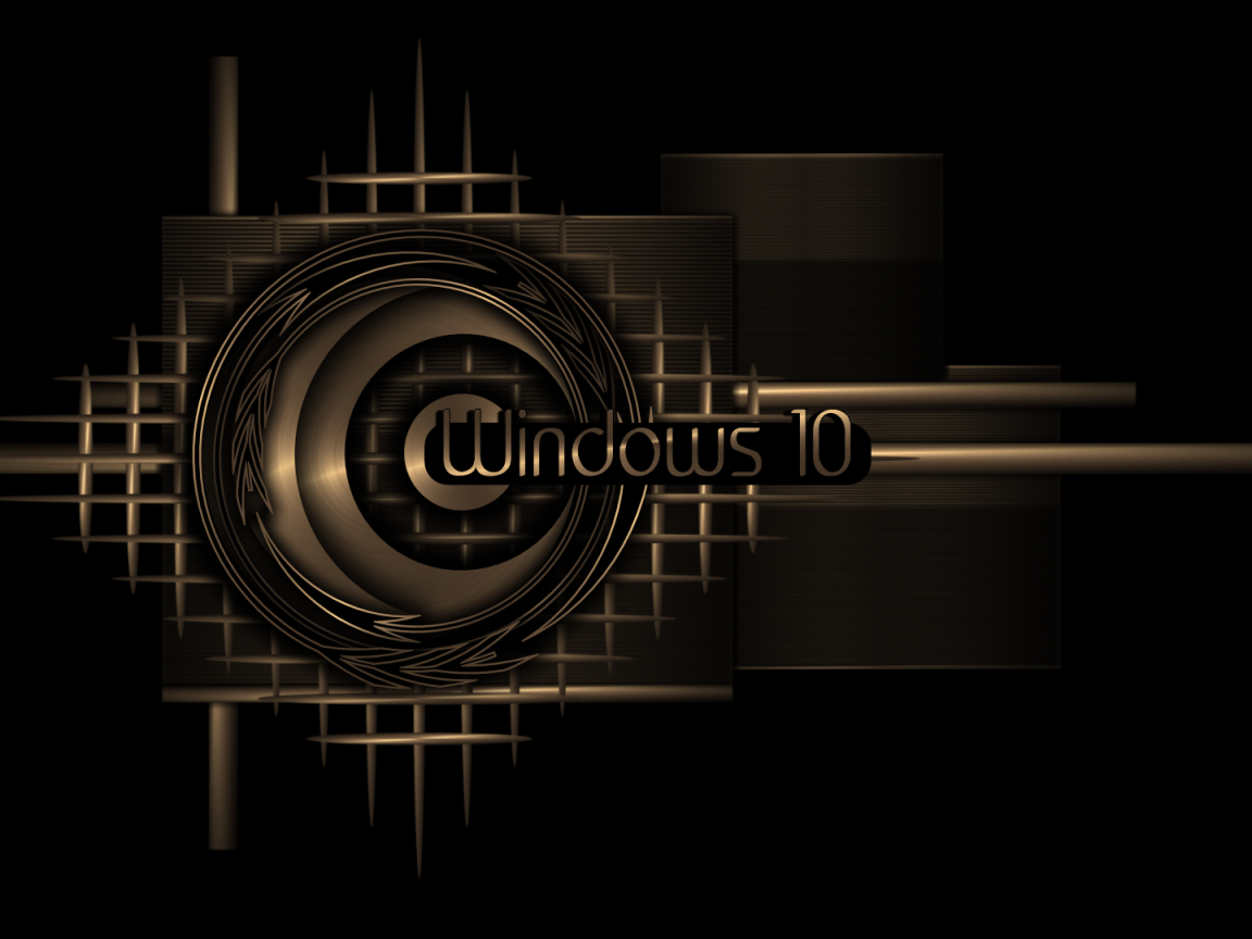 Золотой логотип Windows 10 на черном фоне