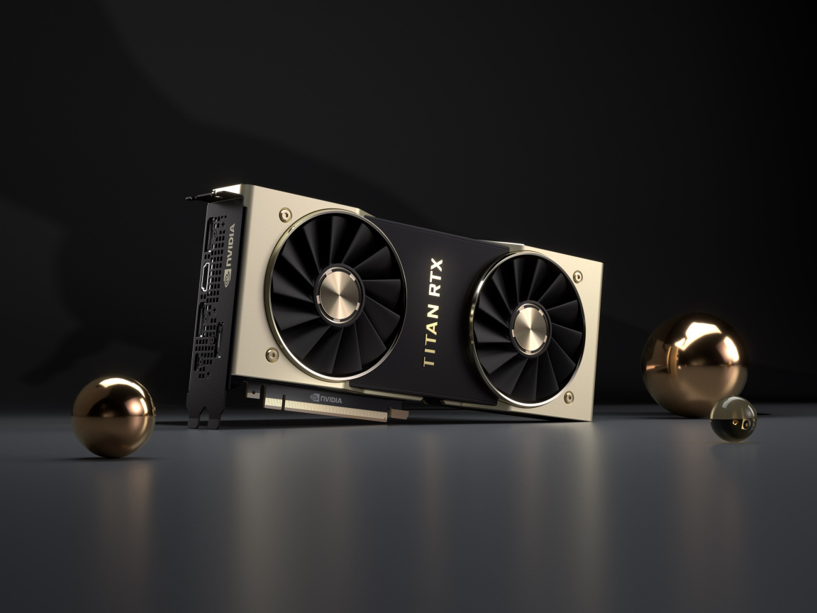 Мощная видеокарта Nvidia Titan RTX на сером фоне