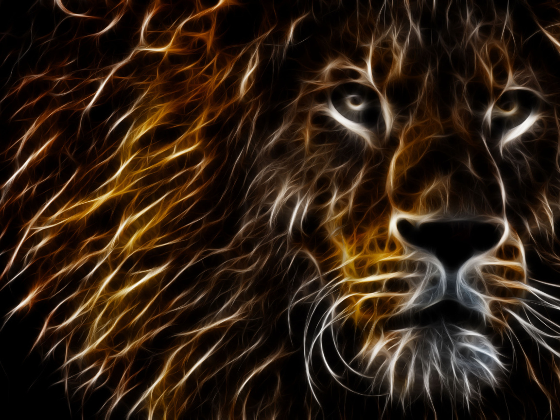 Нарисованный неоновый лев на черном фоне