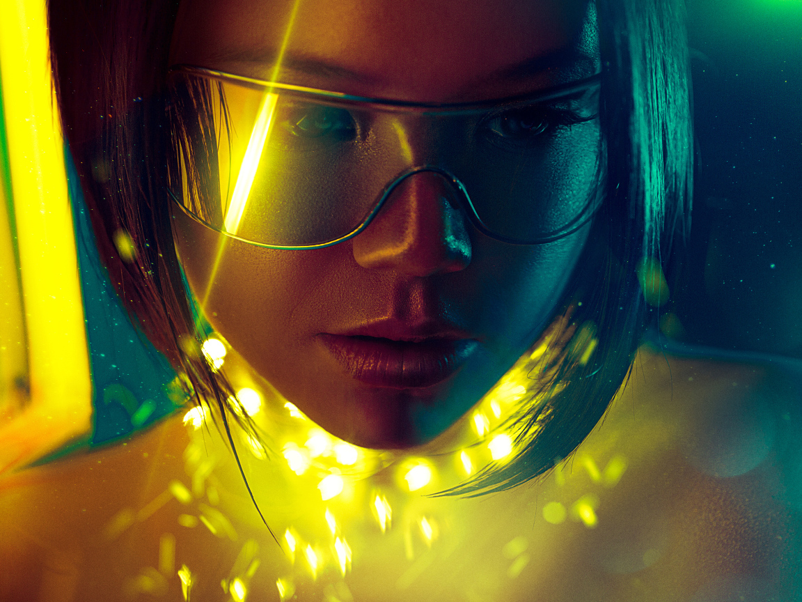 Девушка киборг в очках фентези