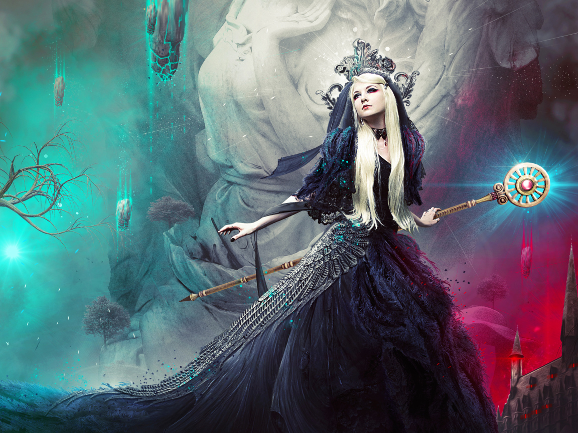 Девушка фантастический ангел в красивом черном платье 