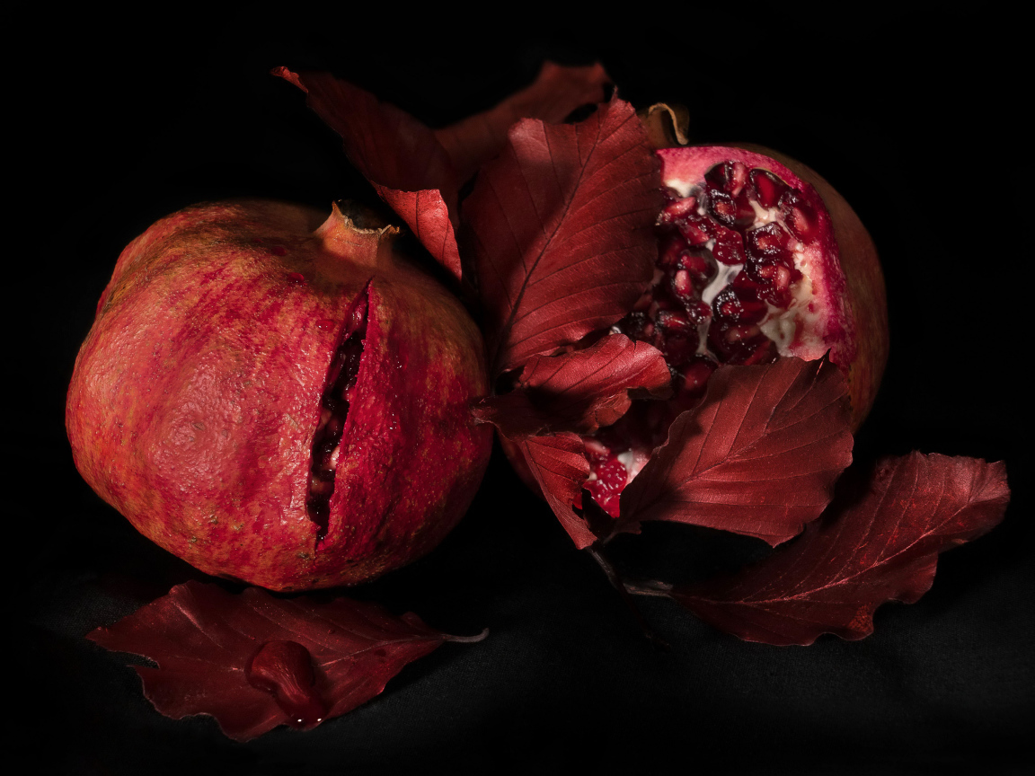 Два красных граната на черном фоне