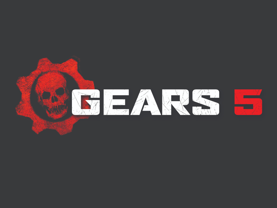 Логотип видеоигры Gears 5 на сером фоне