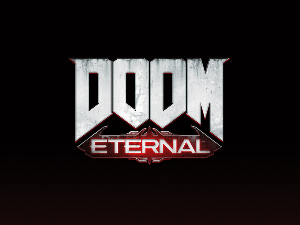 Логотип новой компьютерной игры DOOM Eternal на черном фоне
