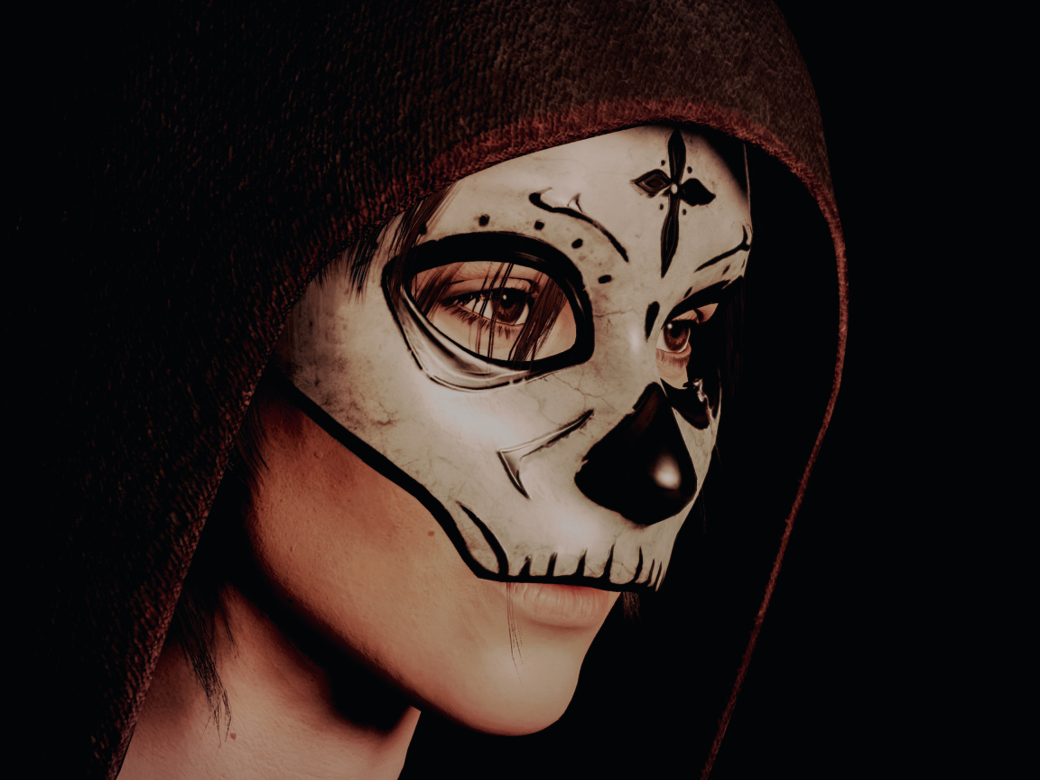 Молодая девушка в капюшоне с маской на лице