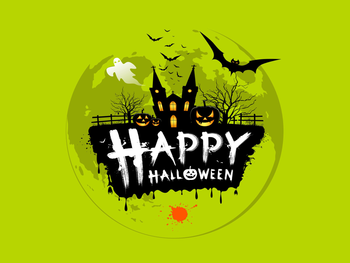 Большая луна с надписью Счастливого Хэллоуина 