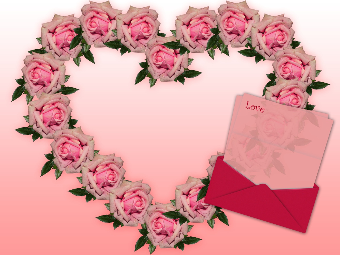Heart of pink roses with a letter
