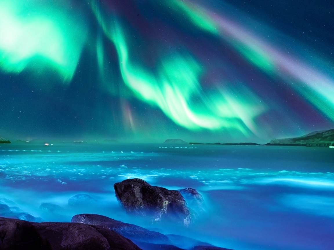 Полярное сияние над водой 