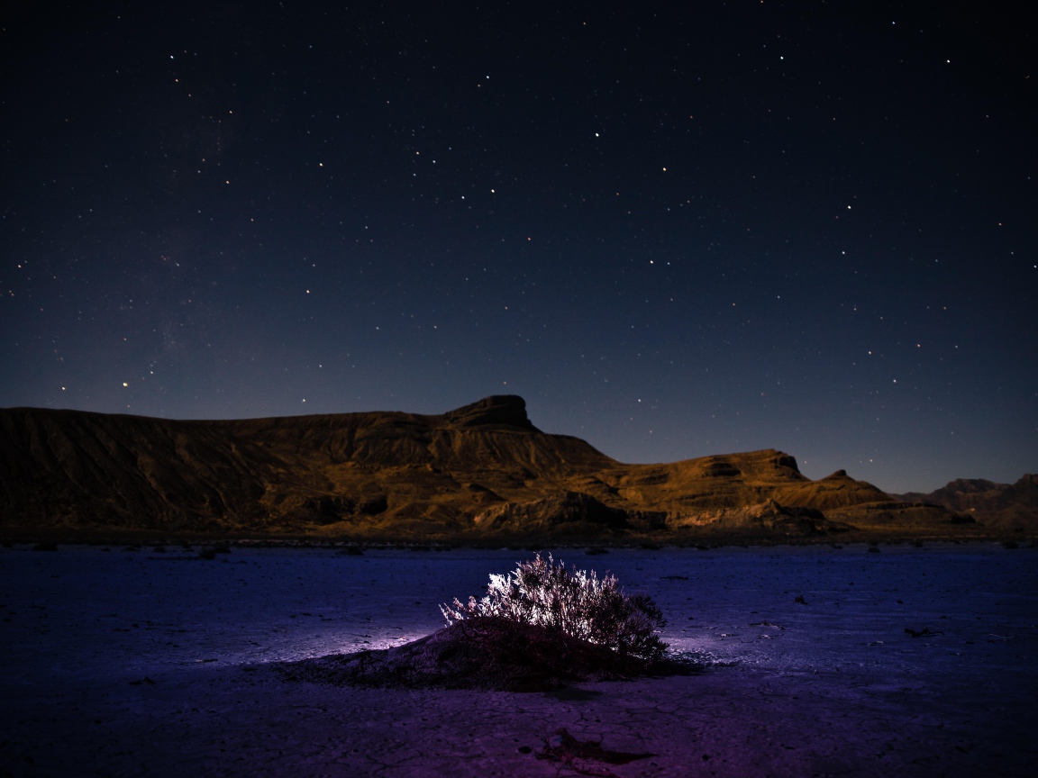 Пустыня у гор под звездным небом ночью