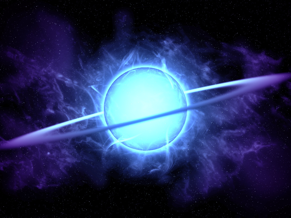 Голубая неоновая планета с кольцом в темном небе