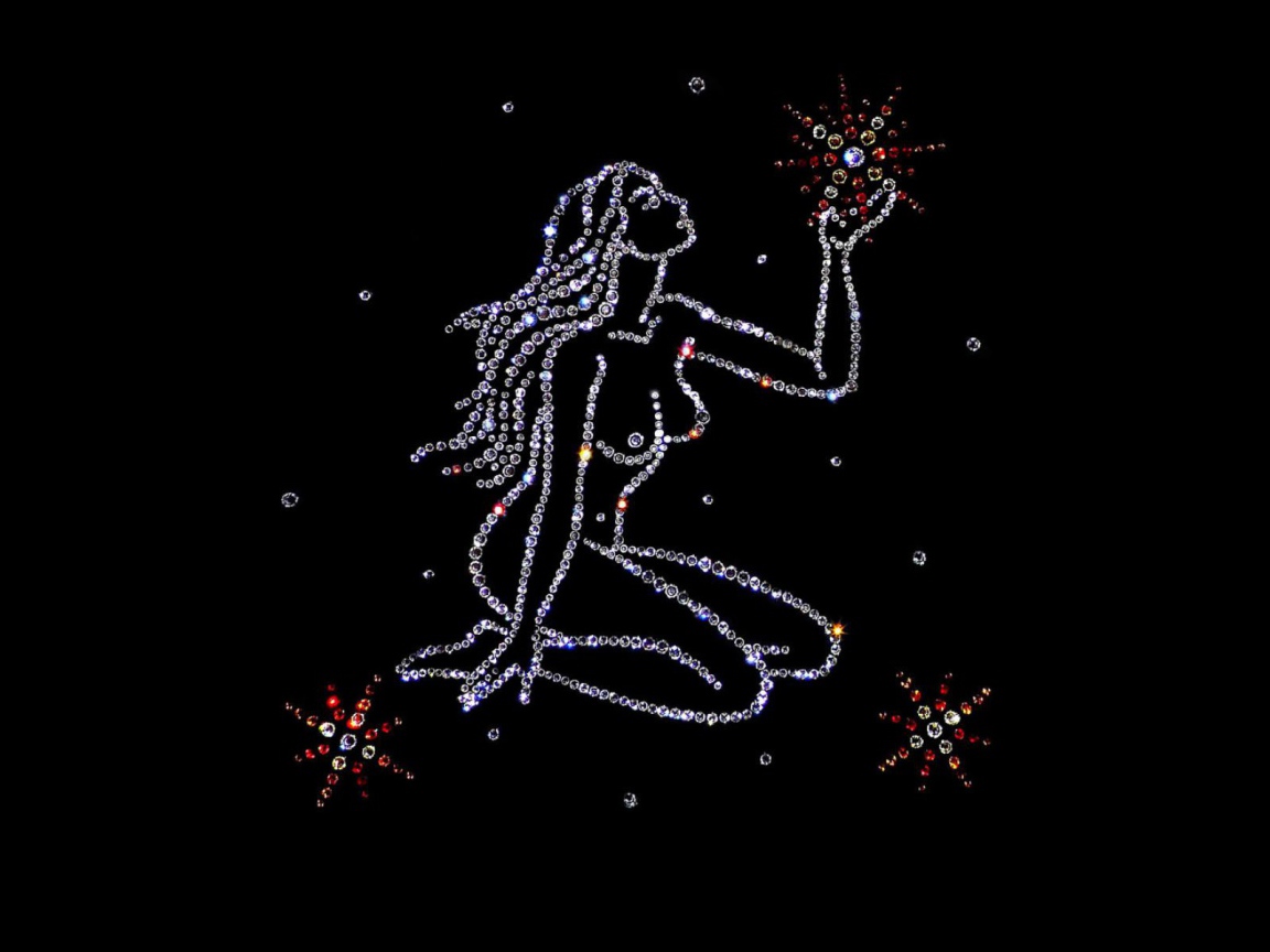 Блестящий знак зодиака дева на черном фоне