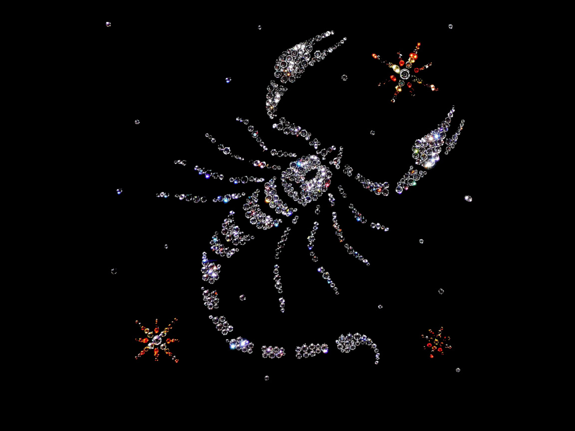 Блестящий знак зодиака скорпион на черном фоне